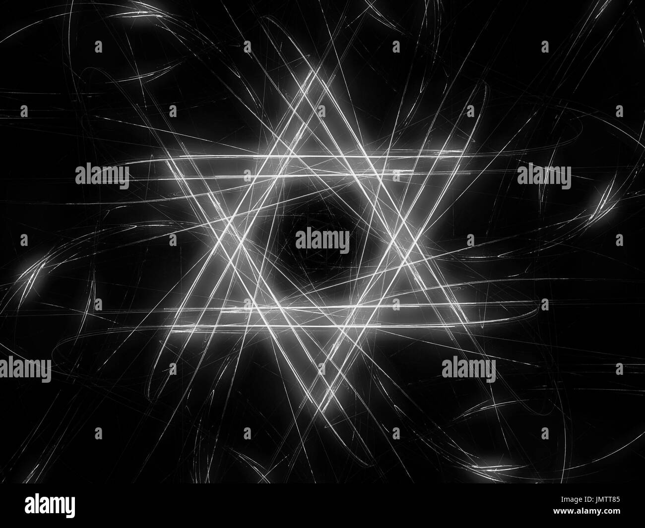 Jewish David star design, abstract fractal background, computer generated, black and white, 3D rendering Stock Photo