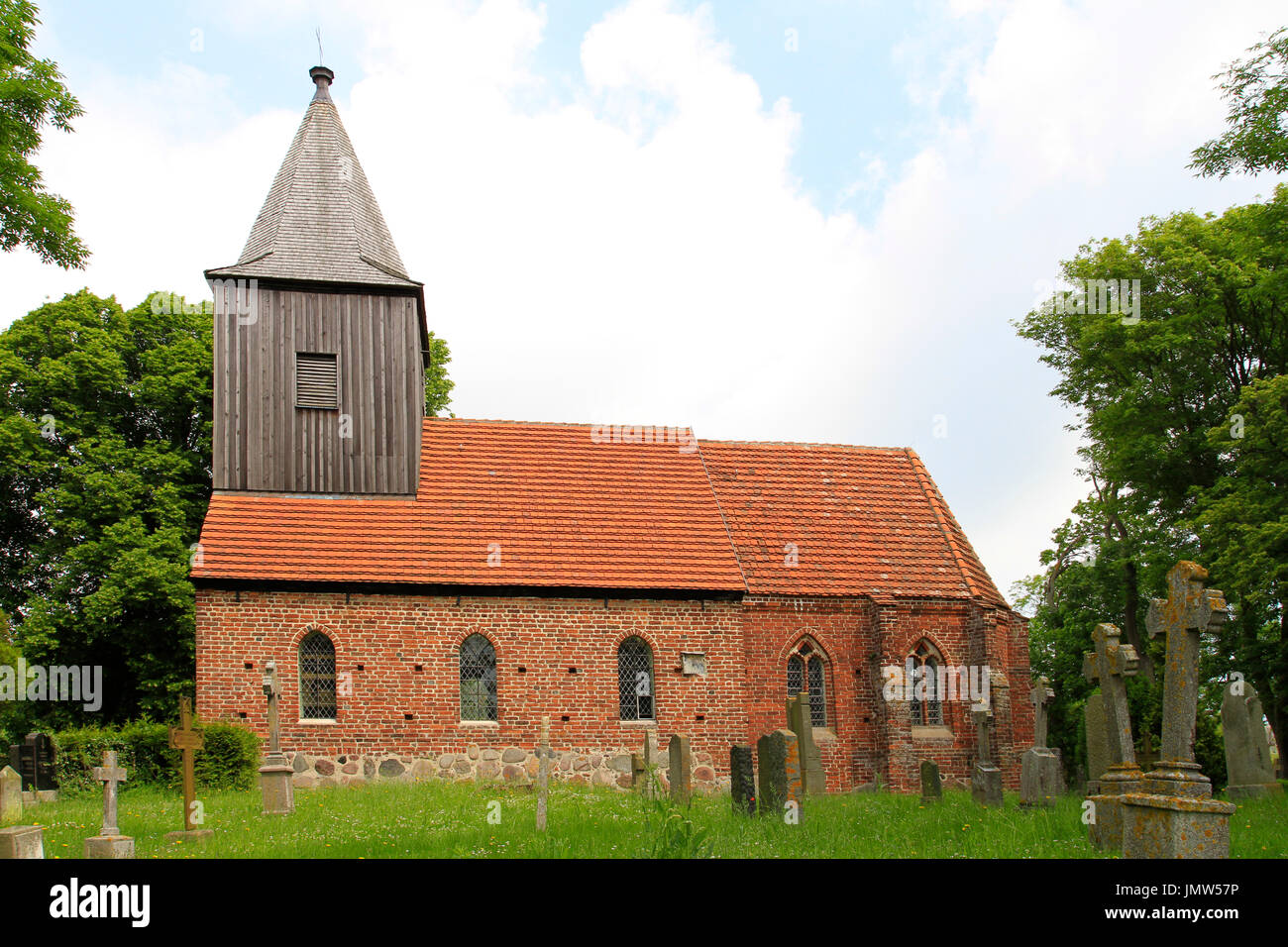 Redbrick church in Gross Zicker, Moenchgut peninsula, Ruegen Island, or Rugia Island, Mecklenburg-Western Pomerania, Germany, Europe Stock Photo
