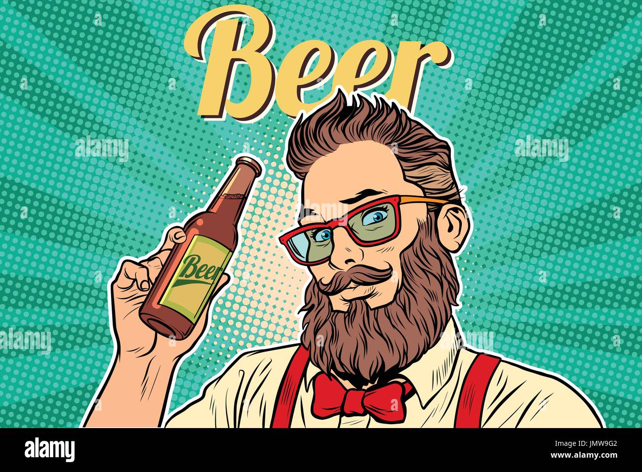 bearded hipster beer Stock Vector