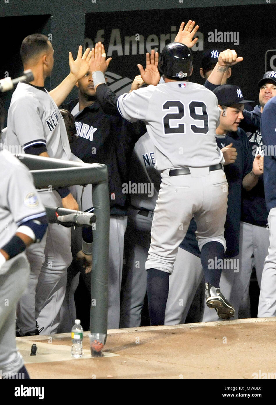 New York Yankees Catcher Francisco Cervelli (#29) safe at second, Mets  Infielder David Wright (#5) looks on. The Yankees defeated the Mets 2-1in  the game played at Citi fied in Flushing, New