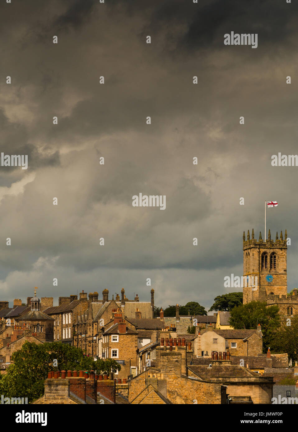Barnard Castle, Teesdale, UK - roofscape against a stormy sky July 2017 with copy space Stock Photo