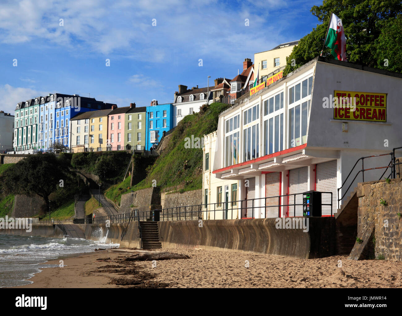 Cafe on Tenby's North Beach, Tenby, Pembrokeshire, Wales, Europe Stock Photo