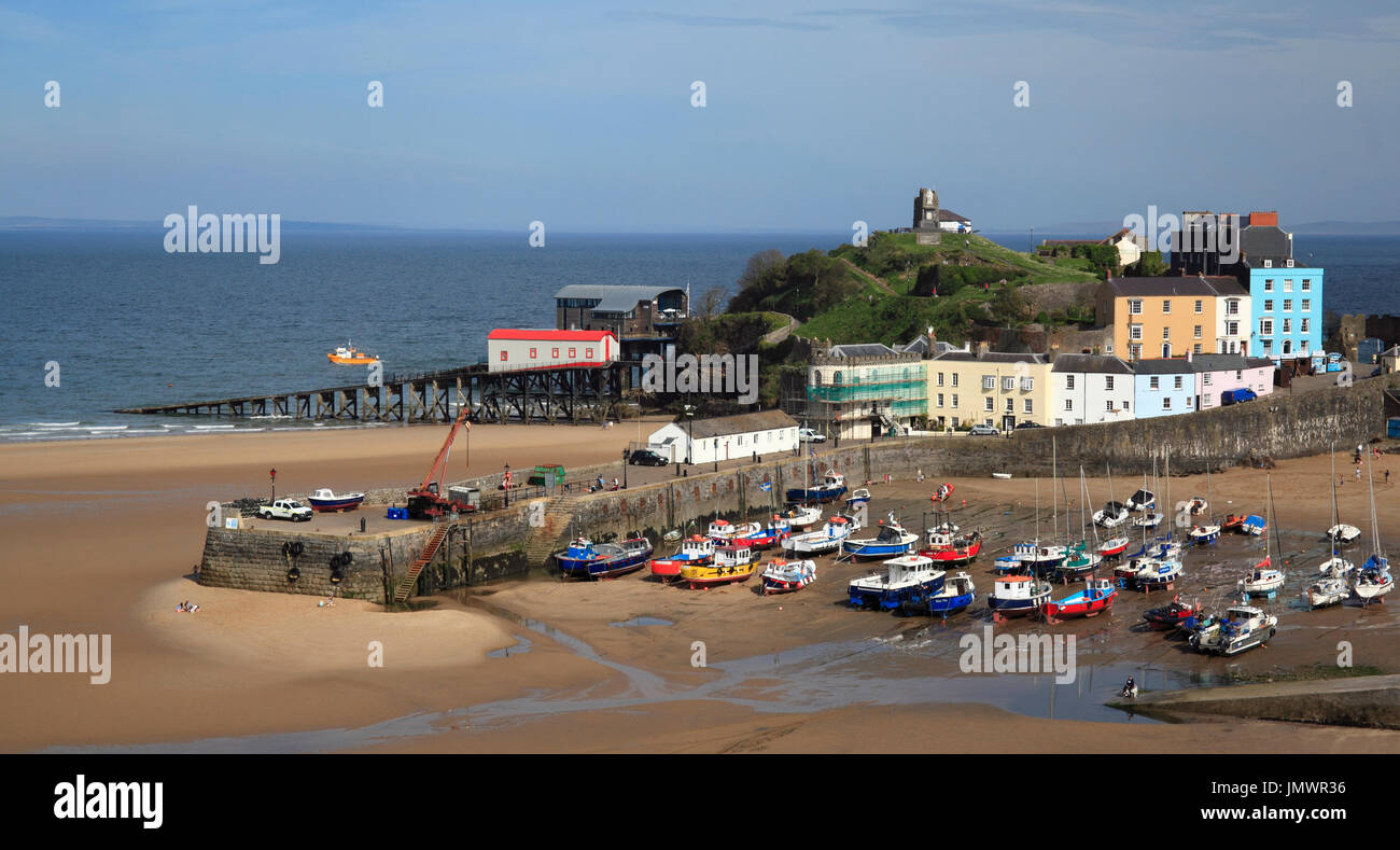 The harbour on North Beach, Tenby, Pembrokeshire, Wales, Europe Stock Photo
