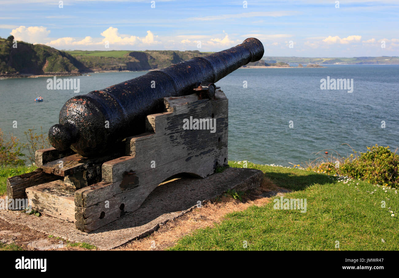 One of the canons on Castle Hill ,Tenby, Pembrokeshire, Wales, Europe Stock Photo