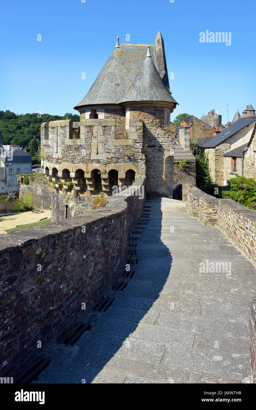 Keep and fortifications of castle of Fougères, commune and a sub-prefecture of the Ille-et-Vilaine department in Brittany in northwestern France Stock Photo