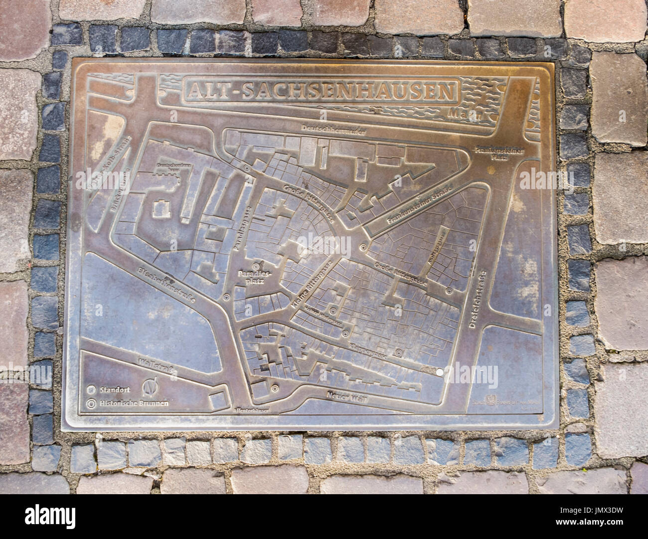 metal plaque city map showing the streets of frankfurt´s so-called  cider-district , sachsenhausen, farnkfurt am main, germany Stock Photo
