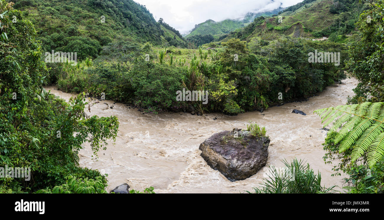 Rio Cauca throught the rain forest of Andes Mountains. Colombia, South America. Stock Photo