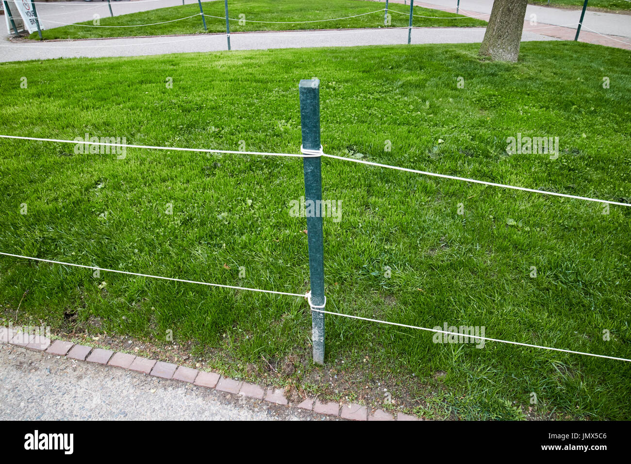 green stage and ropes sectioning off grass to protect it harvard university Boston USA Stock Photo