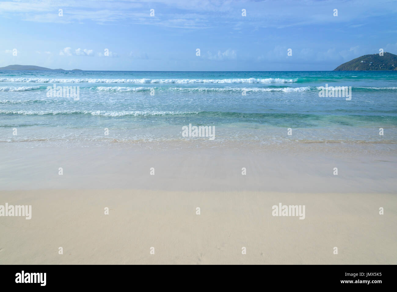 Sandy Beach and waves, Tortola Island, British Virgin Islands, Caribbean Sea Stock Photo