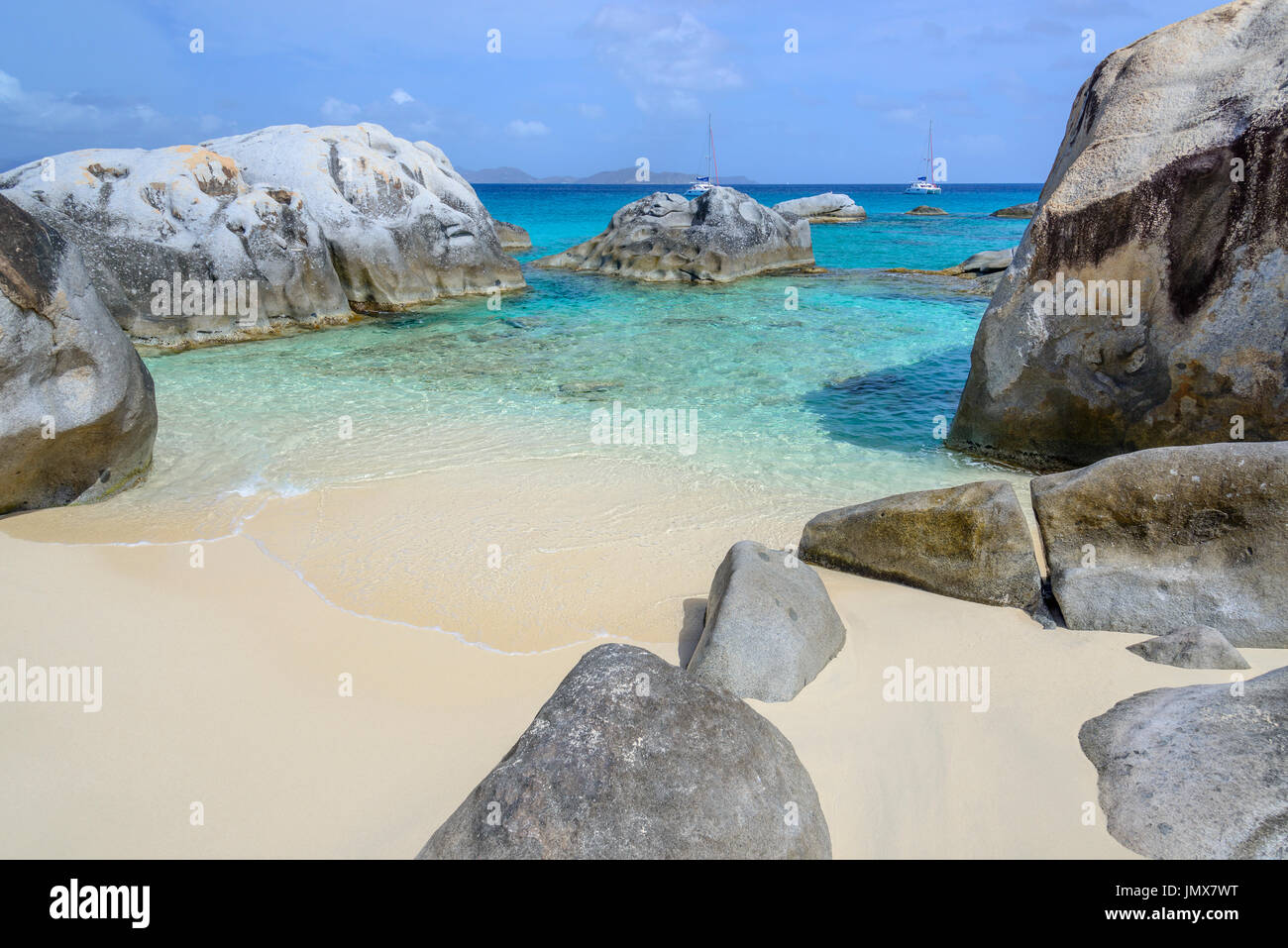 Spring Bay with boulder by The Baths, The Baths, Spring Bay, Virgin Gorda Island, British Virgin Islands, Caribbean Sea Stock Photo