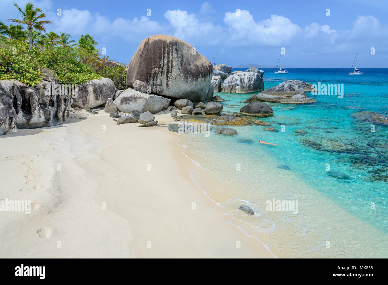 Spring Bay with boulder by The Baths, The Baths, Spring Bay, Virgin Gorda Island, British Virgin Islands, Caribbean Sea Stock Photo