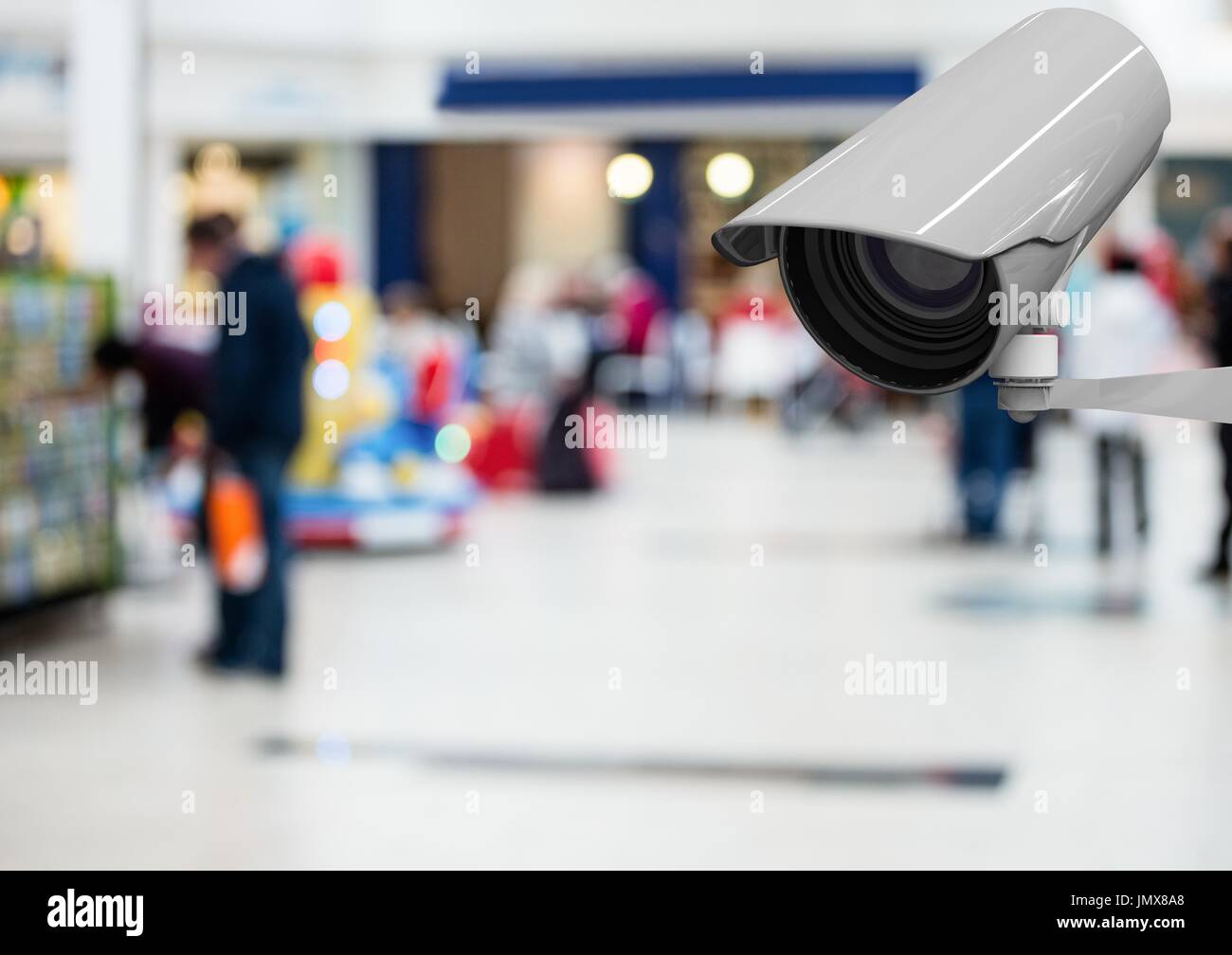 Digital composite of cctv, blurred store Stock Photo