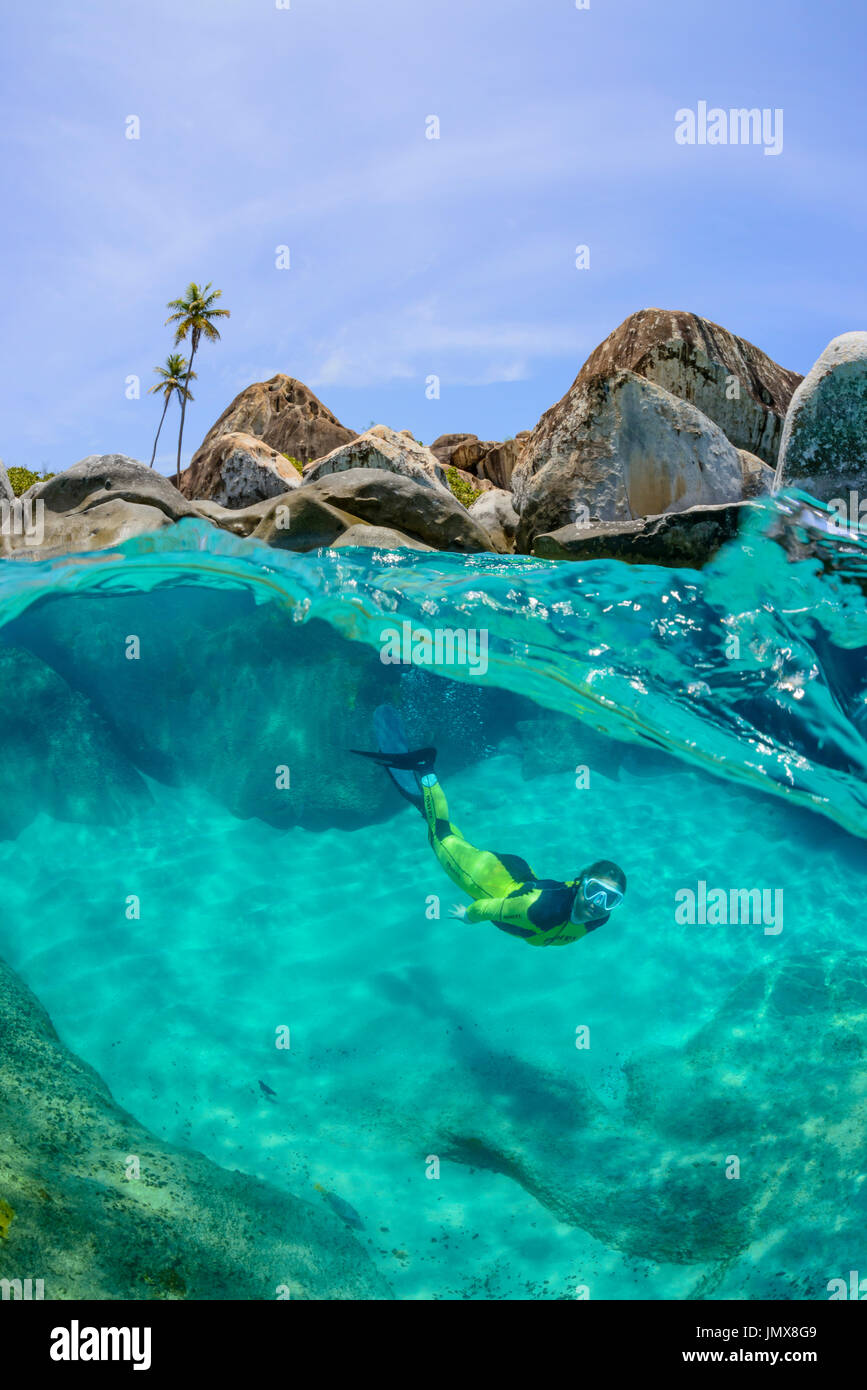 The Baths Splitlevel With Snorkeler And Bloulder The Baths Virgin Gorda Island British 7058