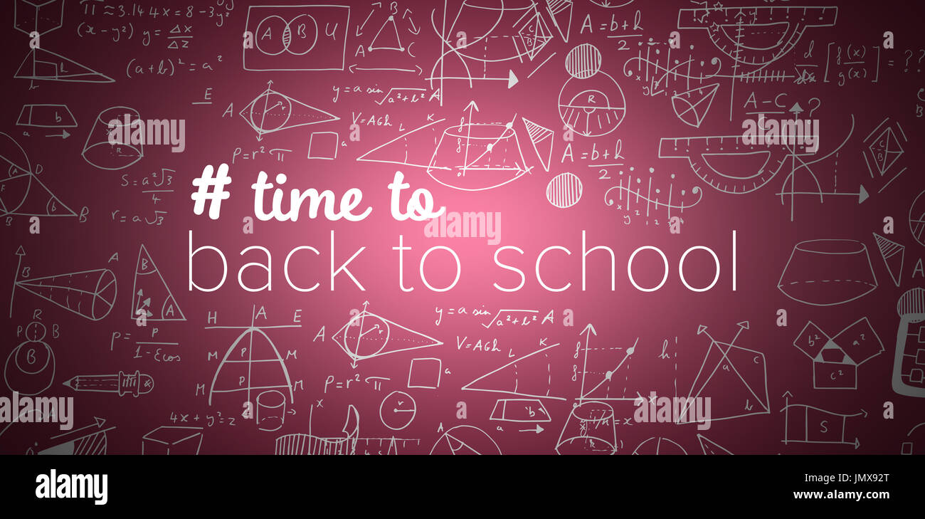 Back to school text with hashtag against red and white background Stock