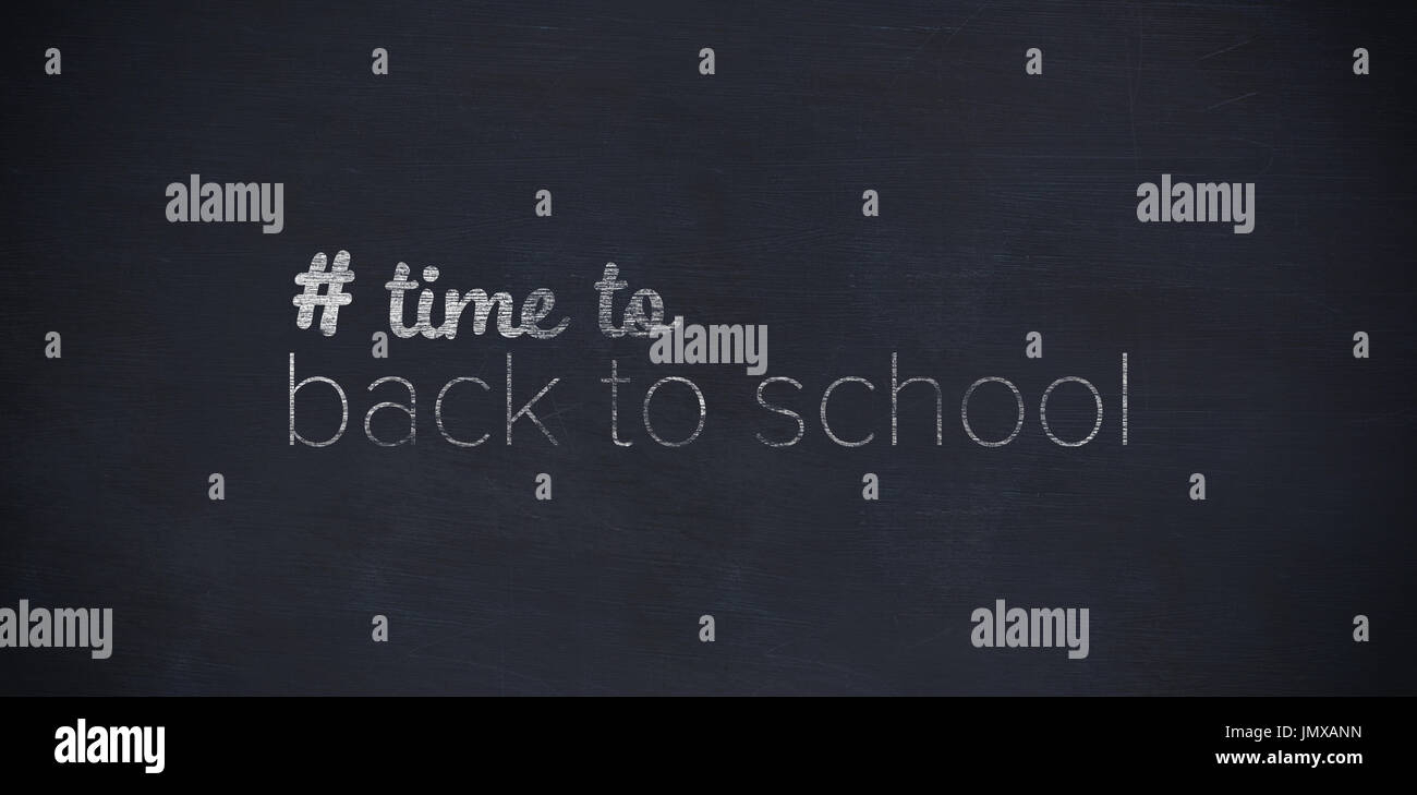 Back to school text with hashtag against black background Stock Photo