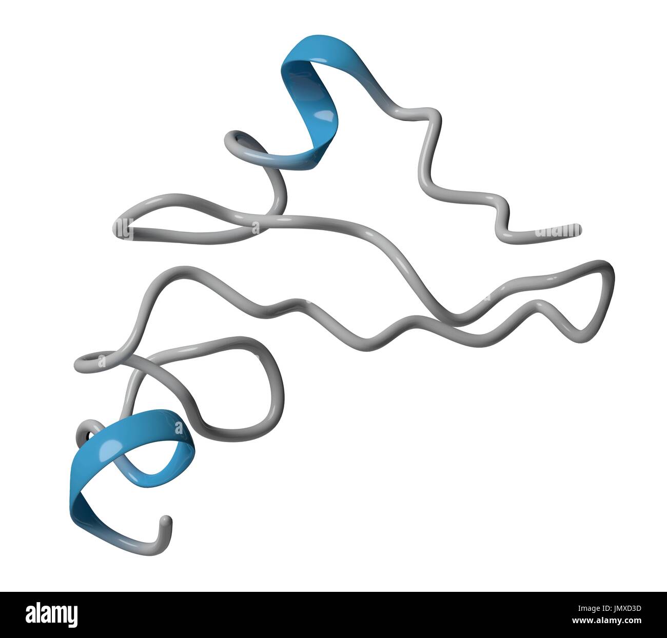 Epidermal growth factor (EGF) signalling protein molecule. Cartoon model, secondary structure colouring (helices blue). Stock Photo