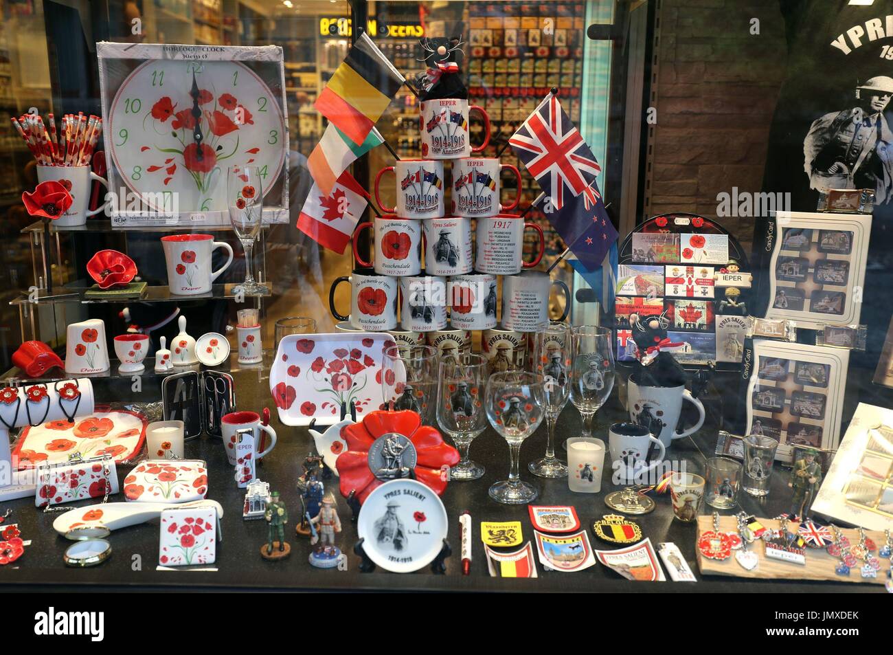 The window display of a souvenir shop in Ypres, ahead of events in