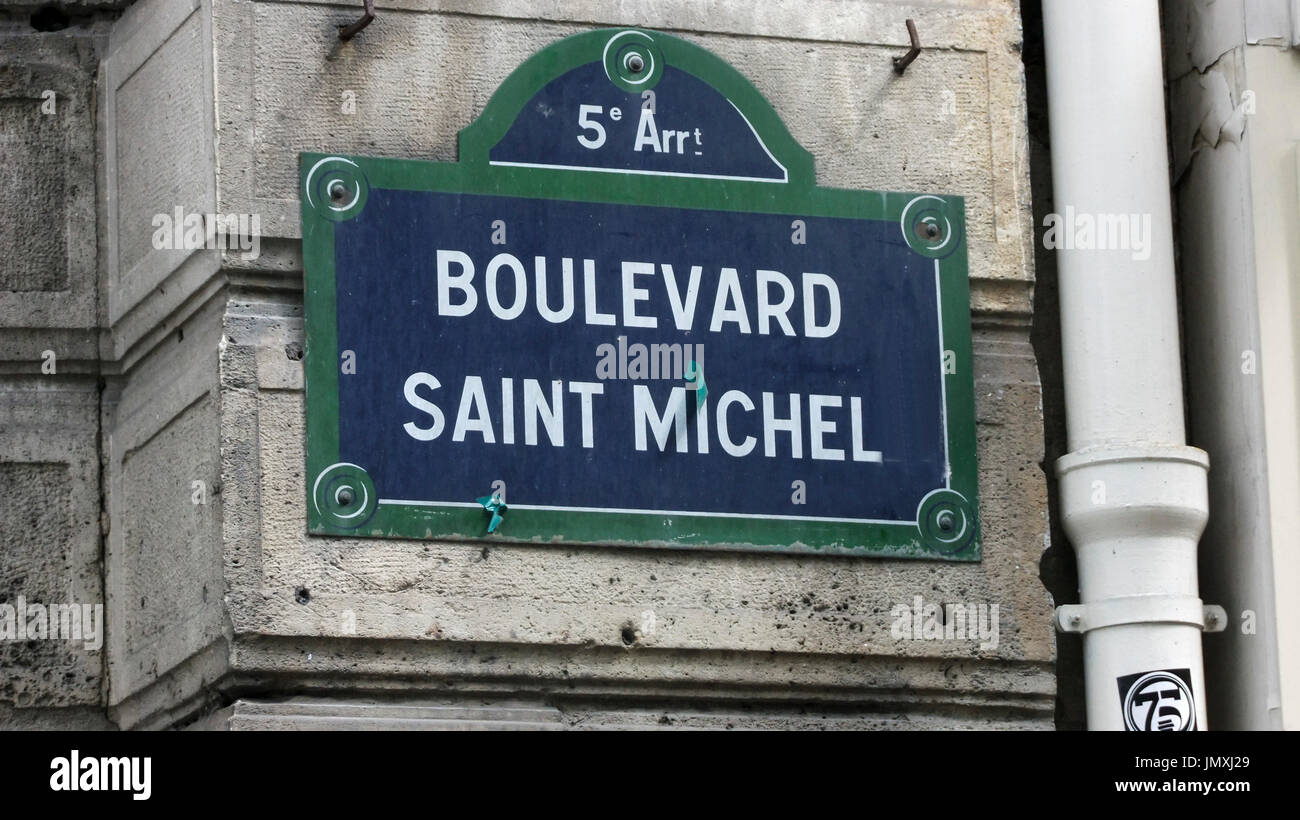 Street sign for the Boulevard Saint Michel in Paris,France Stock Photo -  Alamy