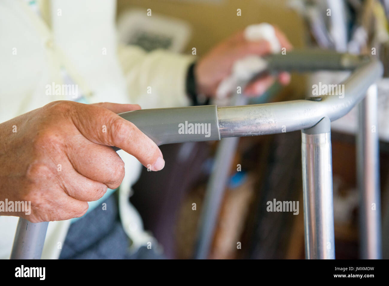 Picture: OAP, Pensioner, Zimmer Frame, Mobility, Disability, old age, frail Stock Photo