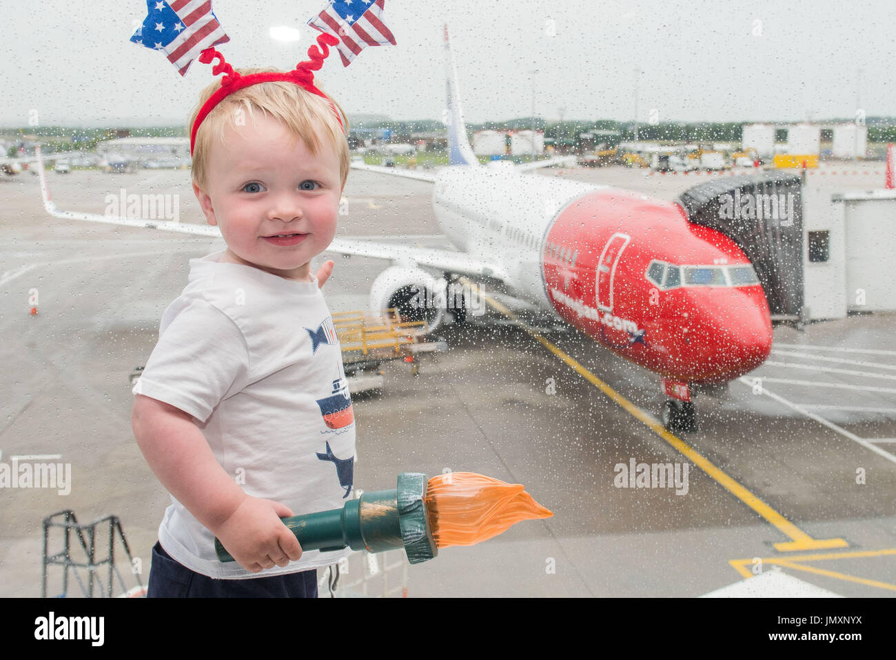 Picture:   Sam Landsburgh 21months from Edinburgh Norwegian launches Scotland’s cheapest flights to the USA   - Stock Photo