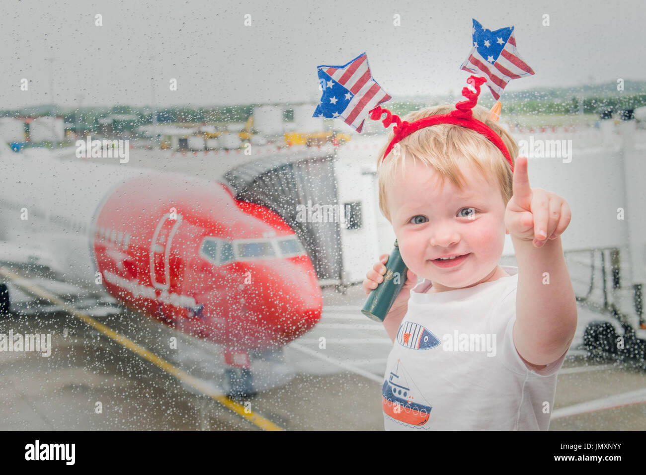 Picture:   Sam Landsburgh 21months from Edinburgh Norwegian launches Scotland’s cheapest flights to the USA   - Stock Photo