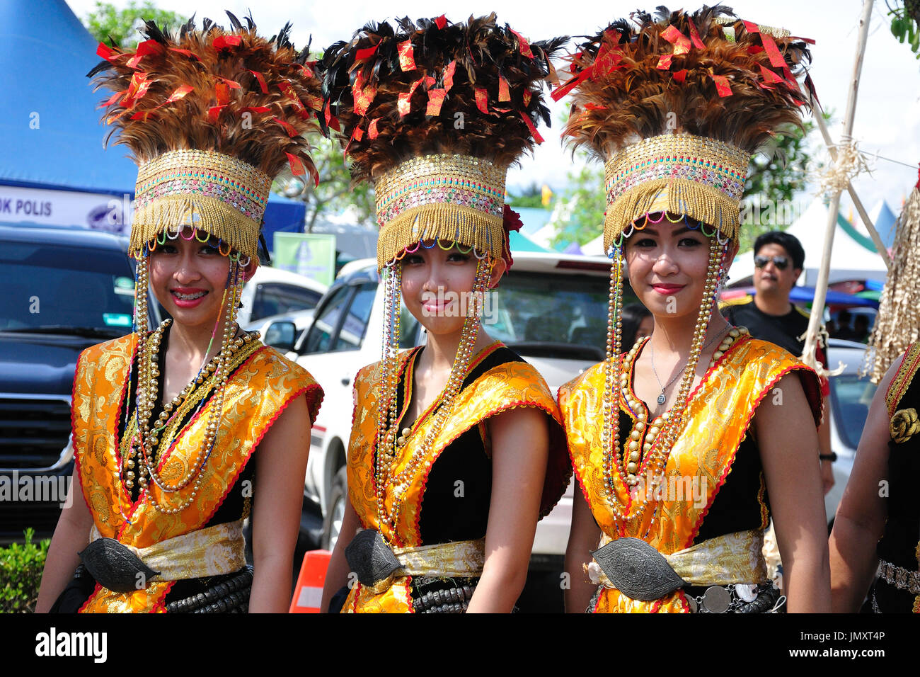 KOTA KINABALU, MALAYSIA - MAY 30, 2015: Women of Kadazandusun ethnic in traditional costumes during the State Harvest Festival Celebration in KDCA, Ko Stock Photo