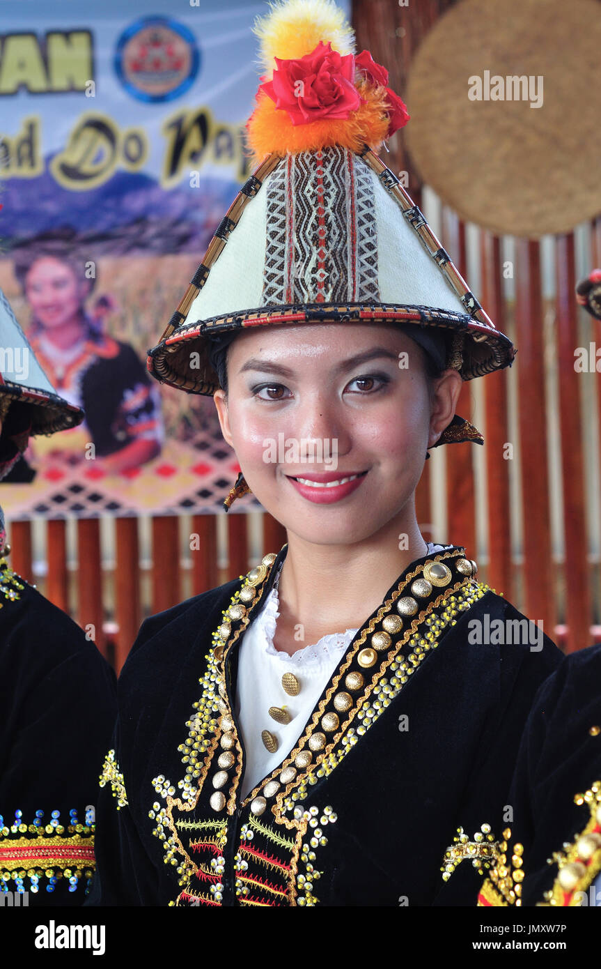Smiling Kadazan Dusun girl in traditional costume Stock Photo