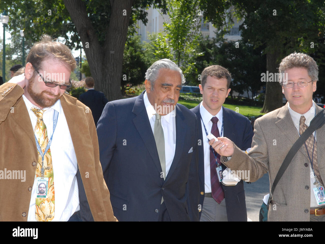 United States Representative Charles Rangel (Democrat of New York) is accompanied by reporters as he walks to a vote in the United States Capitol after calling a recess in a hearing of the United States House Ways and Means Committee on "Policy Options to Prevent Climate Change" in the Longworth House Office Building in Washington, D.C. on Thursday, September 18, 2008..Credit: Ron Sachs / CNP Stock Photo