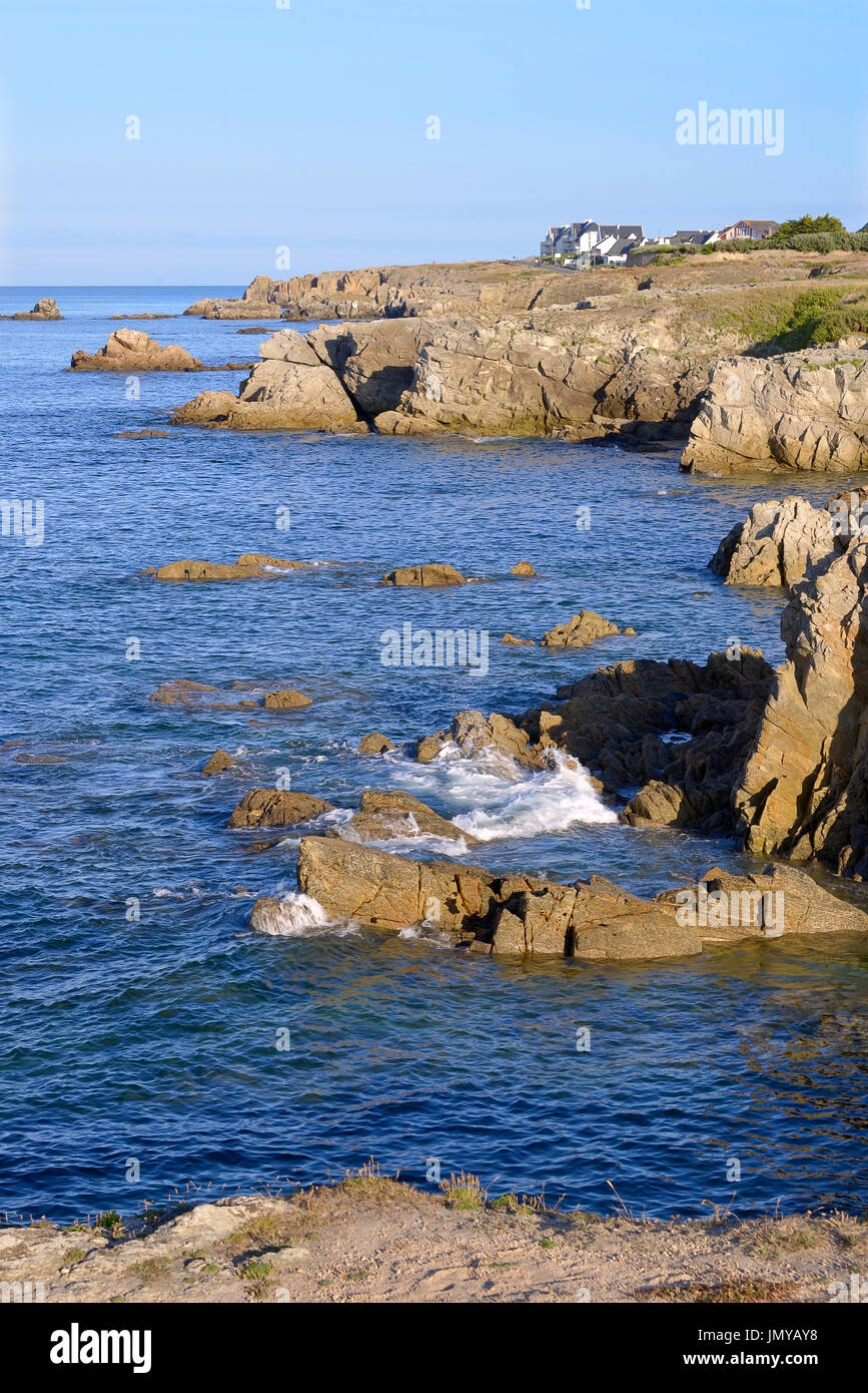 Rocky wild coast (Cote sauvage in French) of Le Pouliguen in Pays de la Loire region in western France Stock Photo