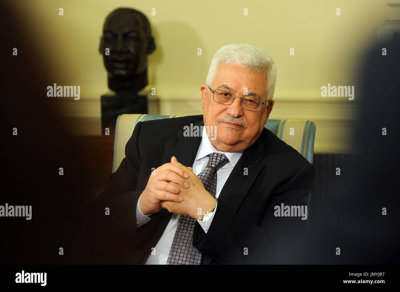 President Mahmoud Abbas of the Palestinian Authority listens as United ...
