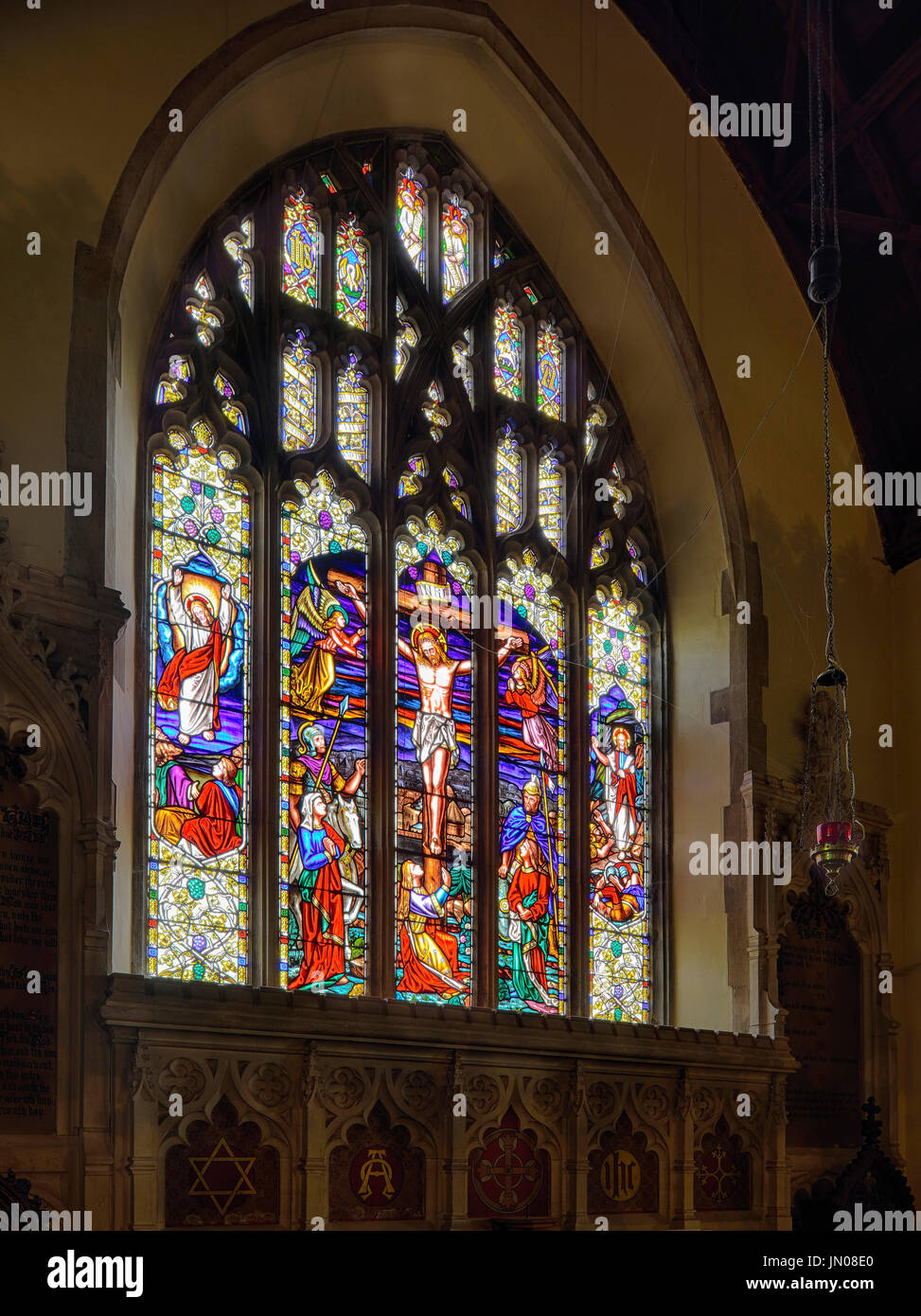 Stained Glass Window, All Saints Church, Dulverton, Exmoor, Somerset Stock Photo