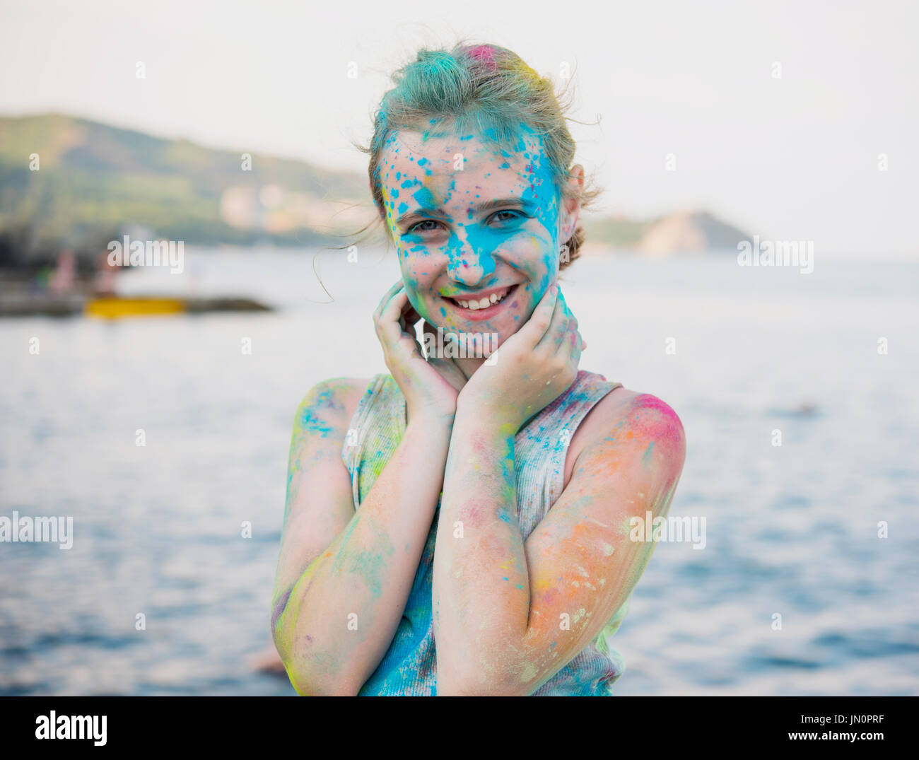 girl in bright colors Stock Photo