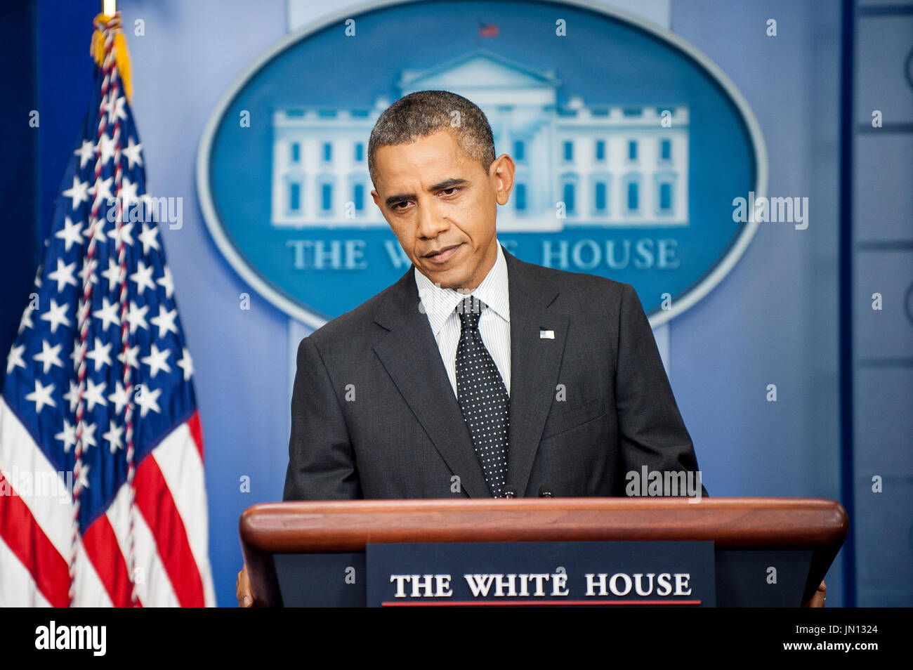 United States President Barack Obama breaks in on White House Press ...