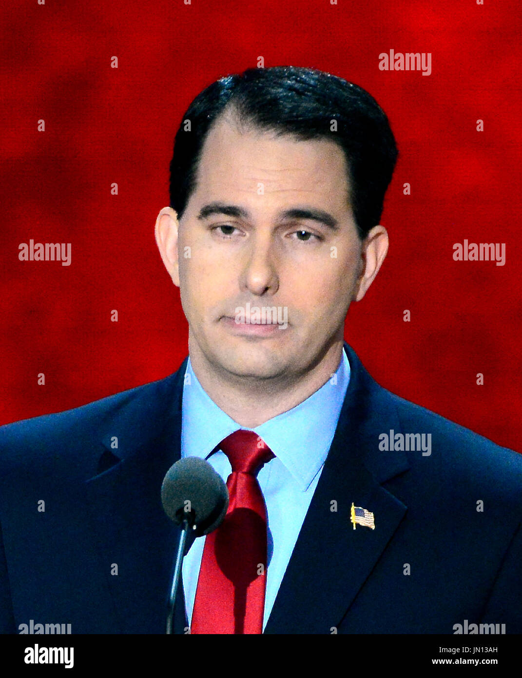 Governor Scott Walker (Republican of Wisconsin) makes remarks at the 2012 Republican National Convention in Tampa Bay, Florida on Tuesday, August 28, 2012.  .Credit: Ron Sachs / CNP.(RESTRICTION: NO New York or New Jersey Newspapers or newspapers within a 75 mile radius of New York City) Stock Photo