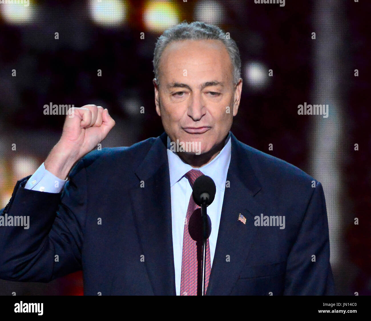 United States Senator Chuck Schumer (Democrat of New York) makes
