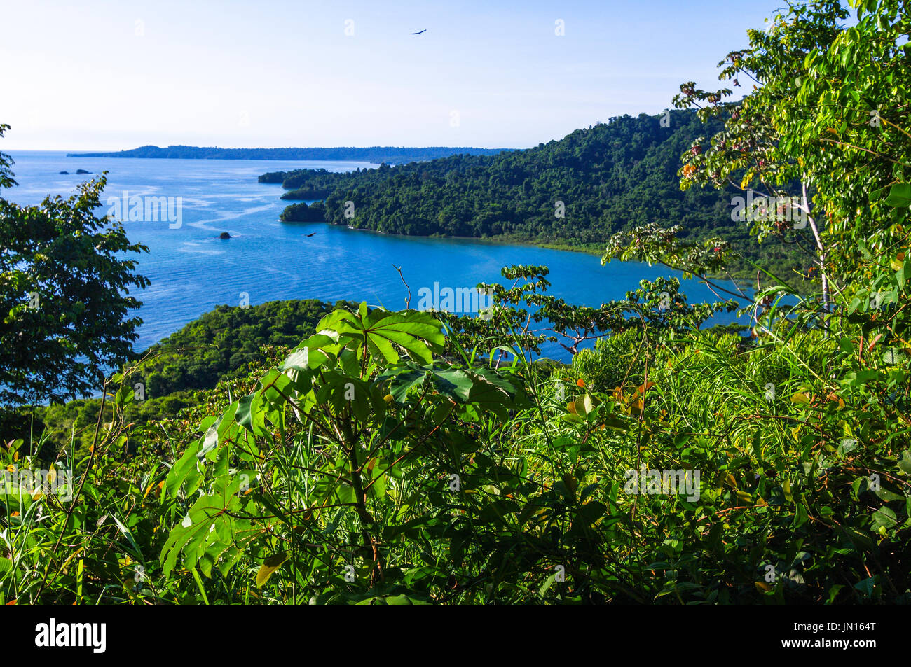 Panorama view to the beach on coiba island national nature park in Panama Stock Photo