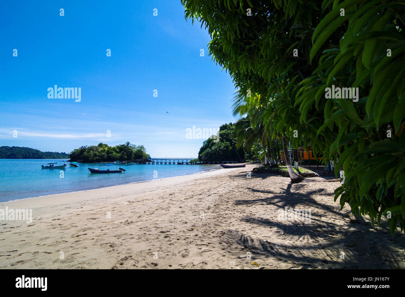 Panorama view to the beach on coiba island national nature park in Panama Stock Photo