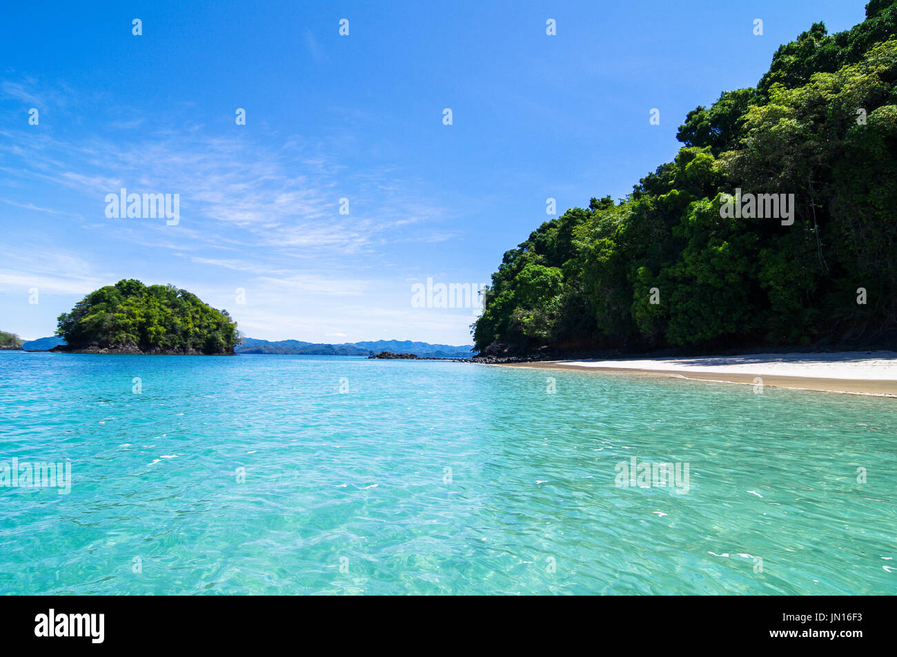 Clear turquise waters on coiba island national nature park in Panama Stock Photo