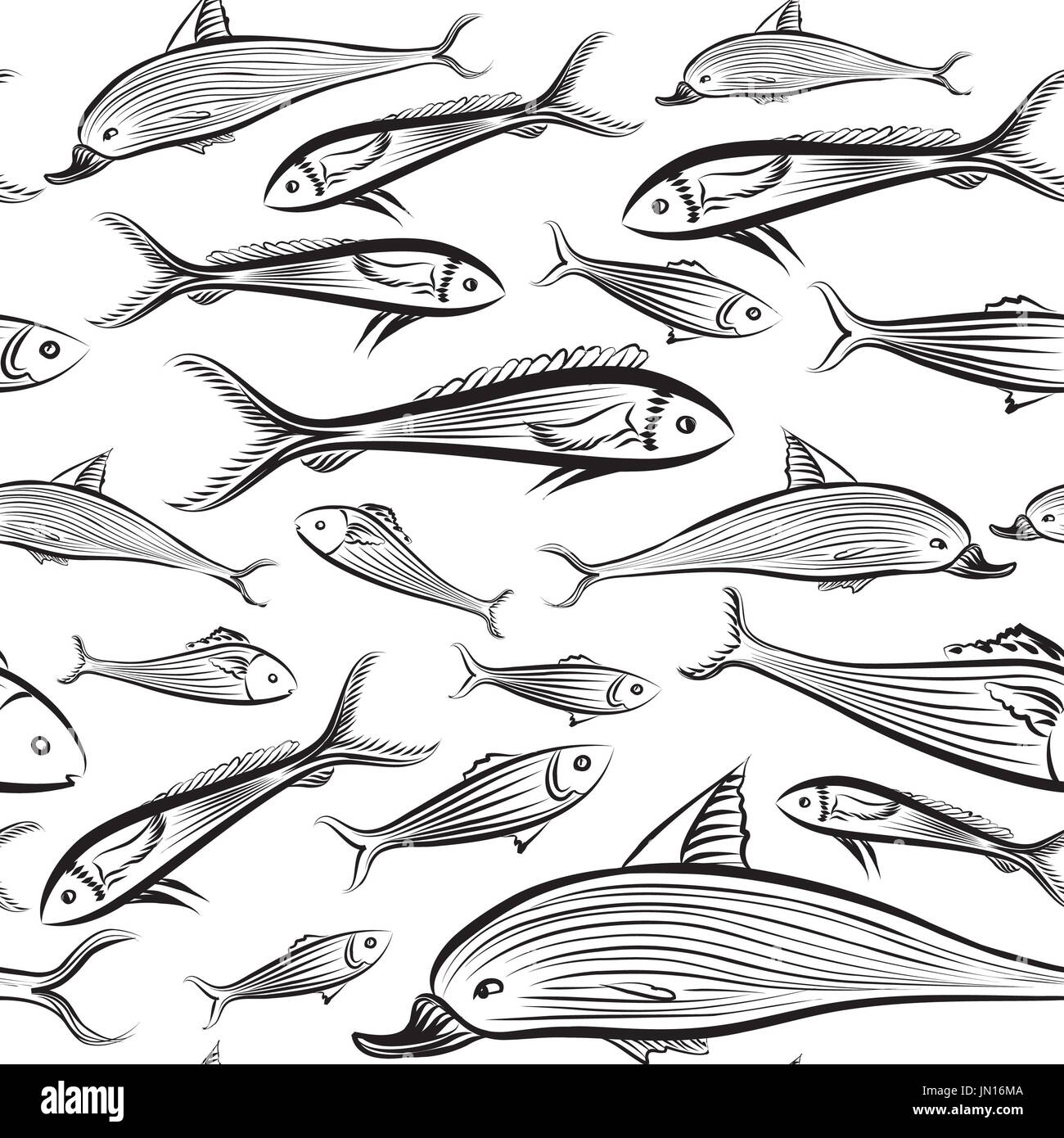 Fish seamless pattern. Sea food tiled background. Stock Photo