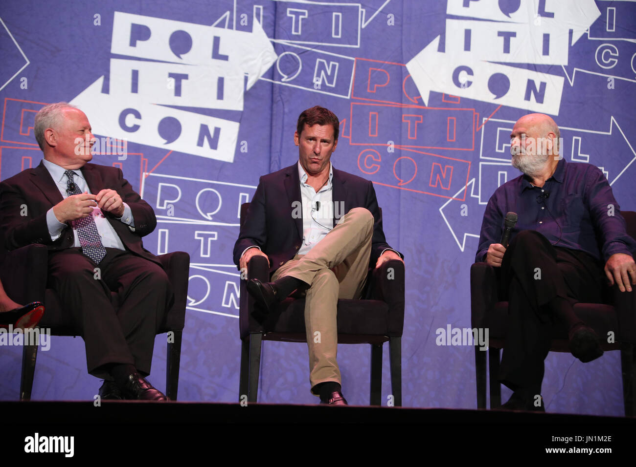 Pasadena, Ca. 29th July, 2017. Bill Kristol, Mark Updegrove and Rob Reiner pictured during the LBJ Panel Discussion at day 1 of Politicon The Unconventional Convention 2017 at The Pasadena Convention Center in Pasadena, California on July 29, 2017. Credit: Faye Sadou/Media Punch/Alamy Live News Stock Photo