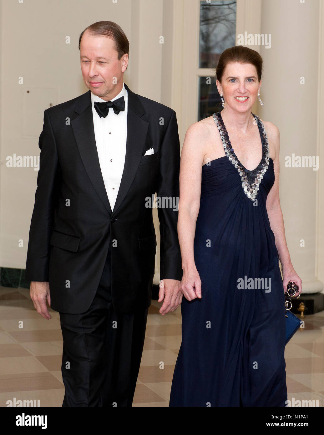 Hamilton ("Tony") E. James, President, Chief Operating Officer of Blackstone,  and a member of the board of directors of Blackstone Group Management  L.L.C., and Amabel Boyce James, arrive for the Official Dinner