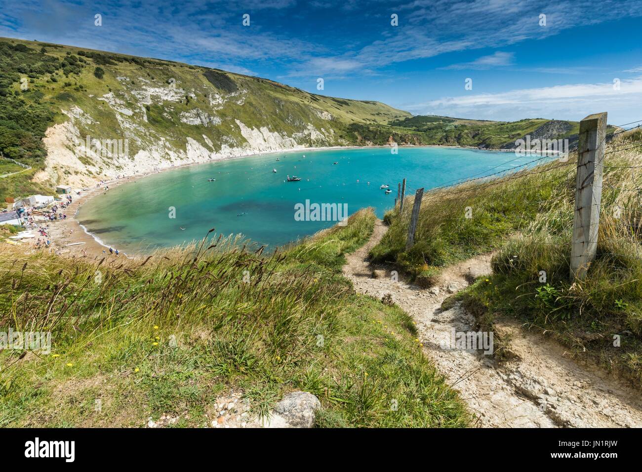 A view of Lulworth Cove on the Jurassic Coast, a UNESCO World Heritage Site in Dorset, UK Stock Photo