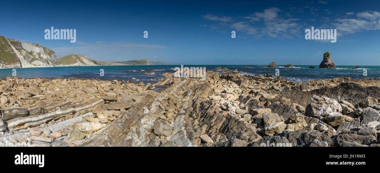 Panorama of Mupe Bay on the UNESCO World Heritage Site Jurassic Coast in Dorset, UK Stock Photo