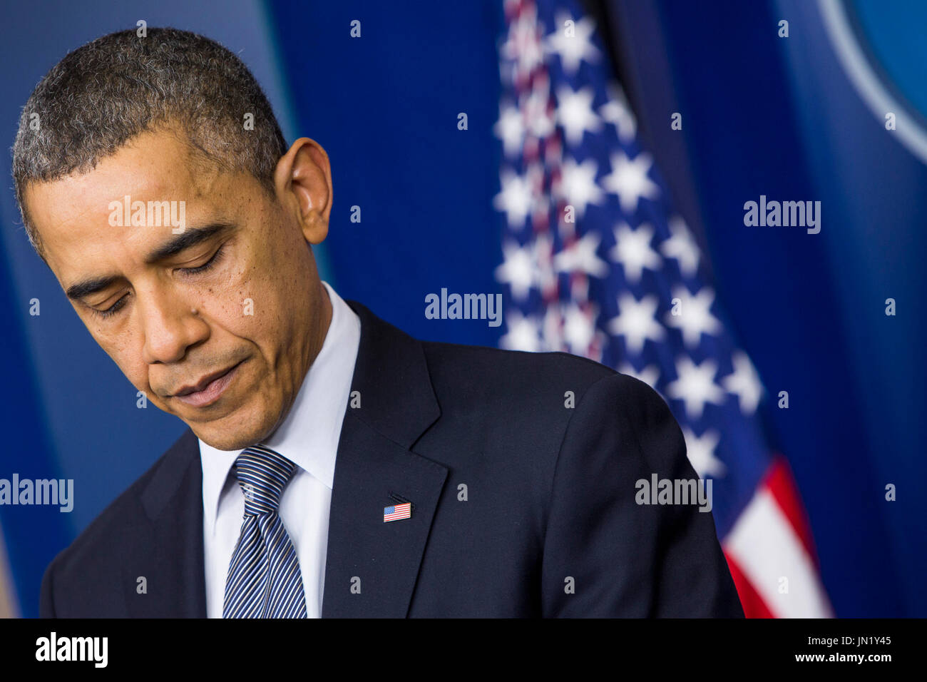 United States President Barack Obama delivers remarks in the Brady