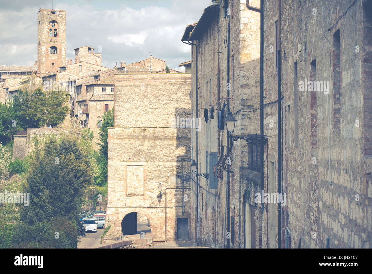 View of a street in the historic district of Colle Val d'Elsa in Tuscany, near Siena Stock Photo