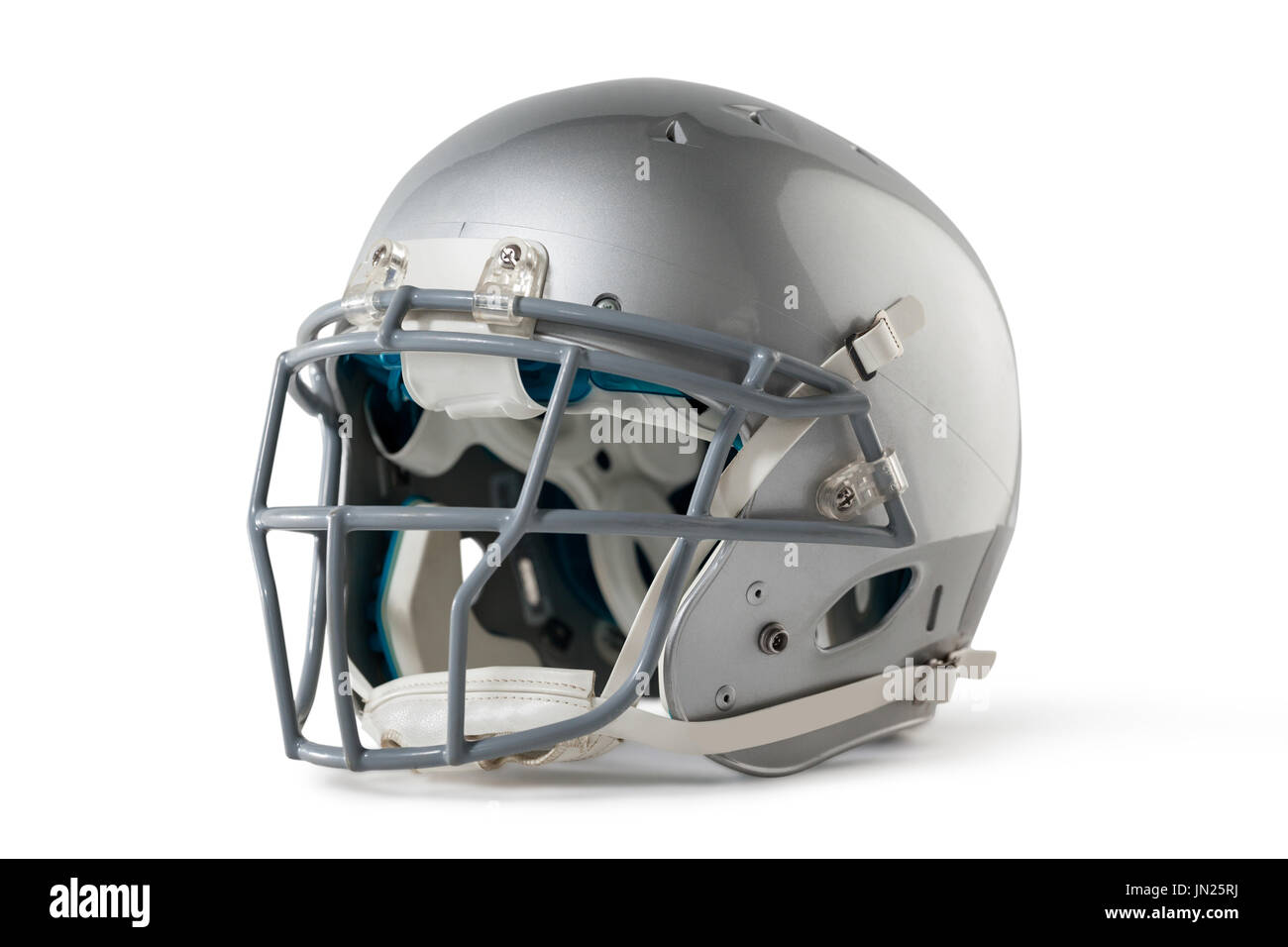 Close up of silver sports helmet on white background Stock Photo