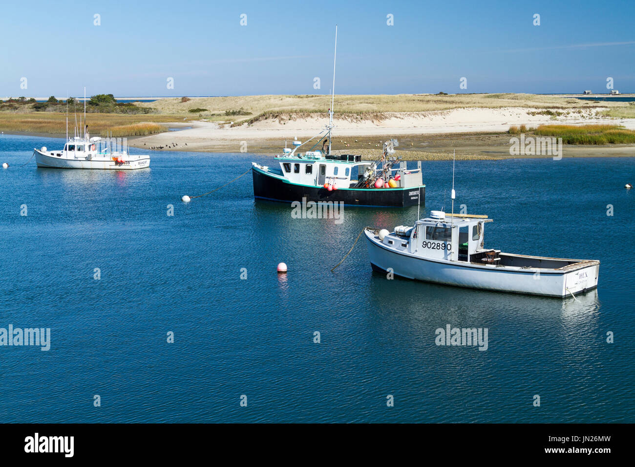 Eastham Cape Cod tied up fishing boats Stock Photo