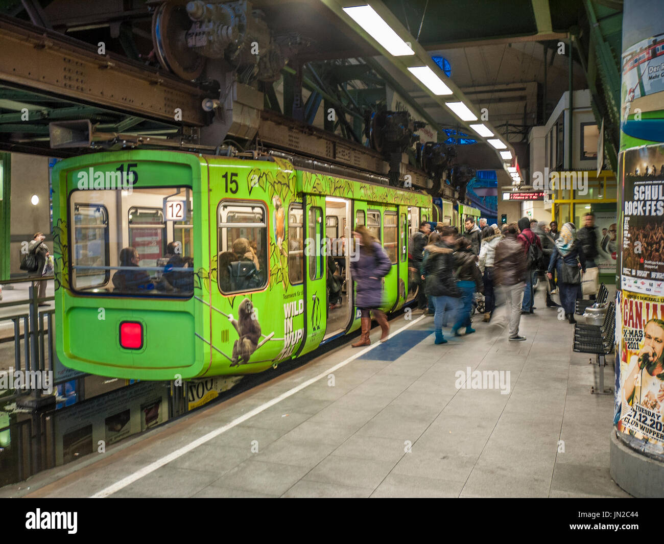 Monorail 'Die Schwebebahn' in Doeppersberg Station in Wuppertal, Germany Stock Photo