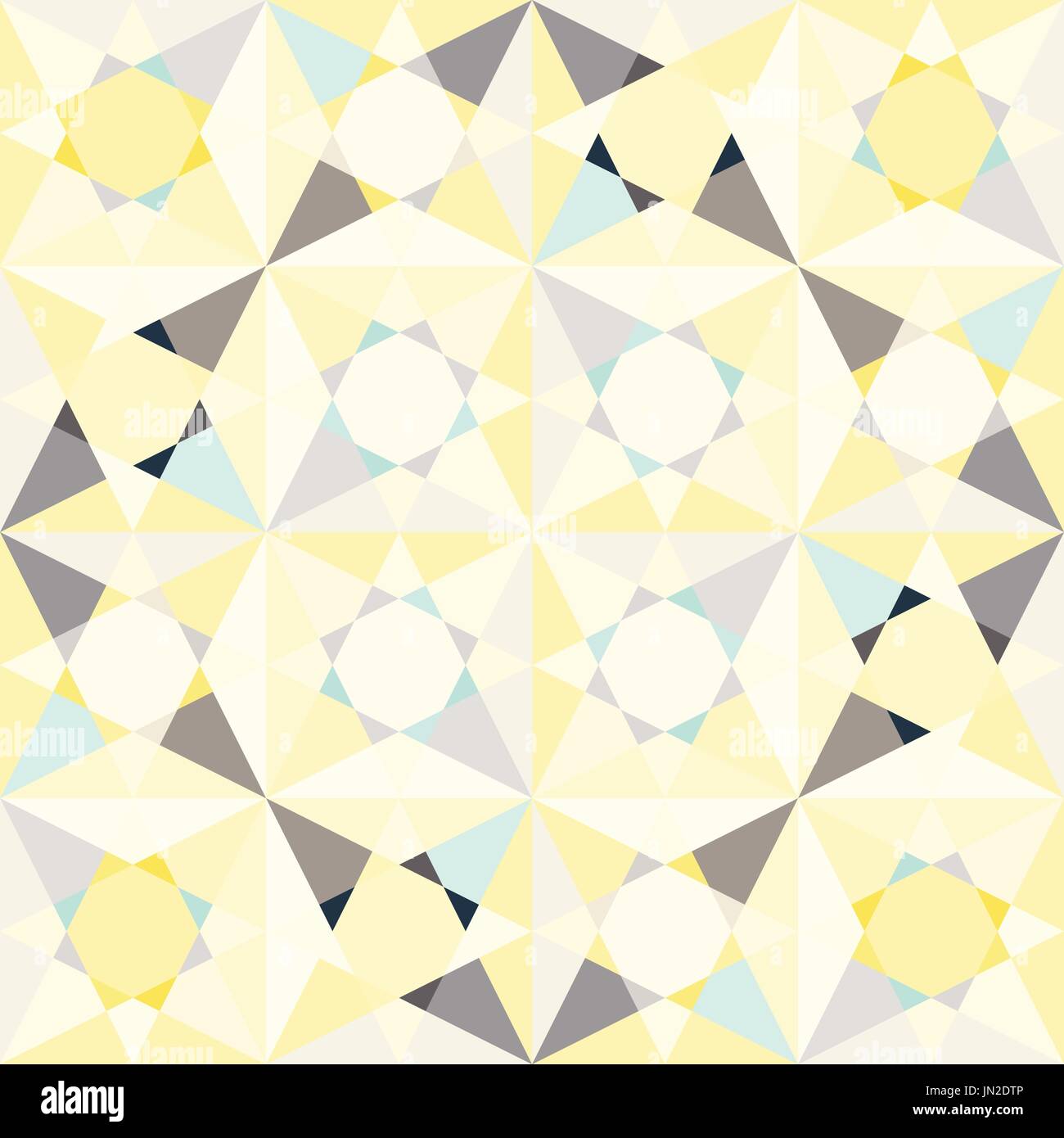 Kaleidoscope glass mosaic tiles seamless vector pattern. Glossy flat pastel yellow and blue colors triangle splinters background. Stock Vector