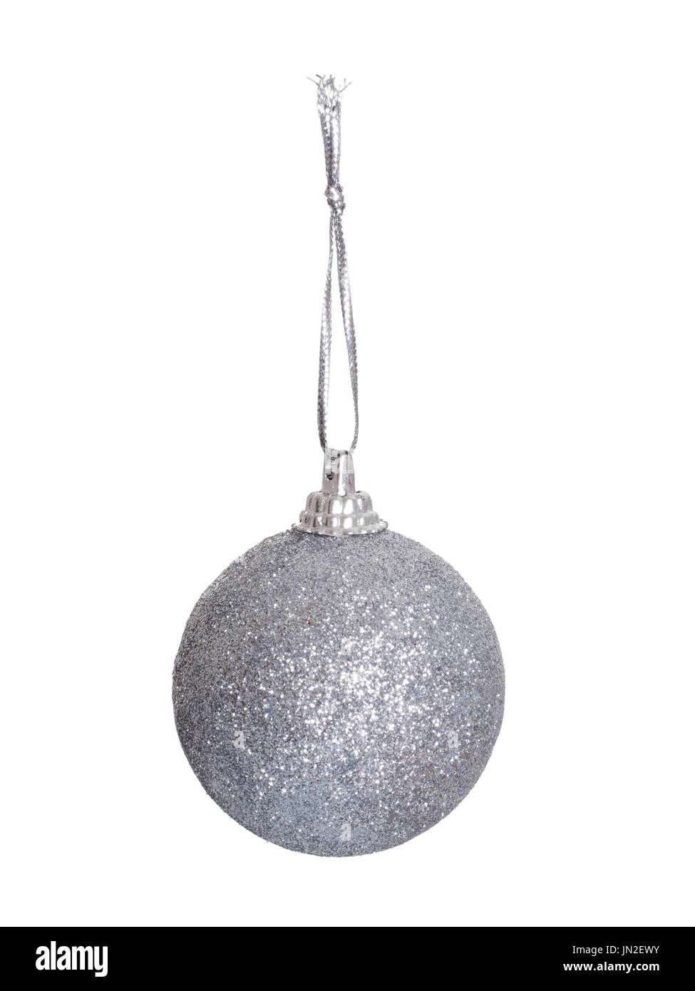 Silver bauble isolated on white. Stock Photo